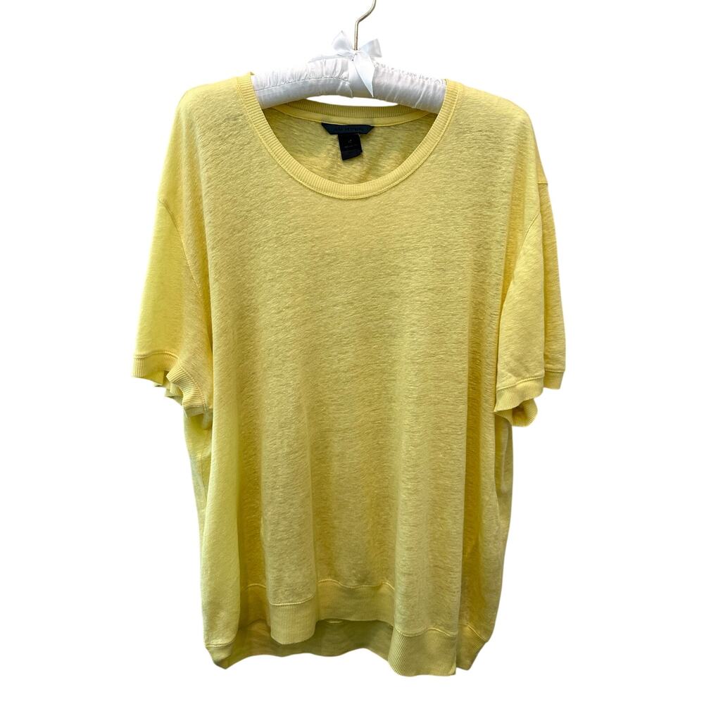 JOHN VARVATOS 100% Linen Yellow Short Sleeve Knit Tee Luxury Casual Shirt Sz XL
